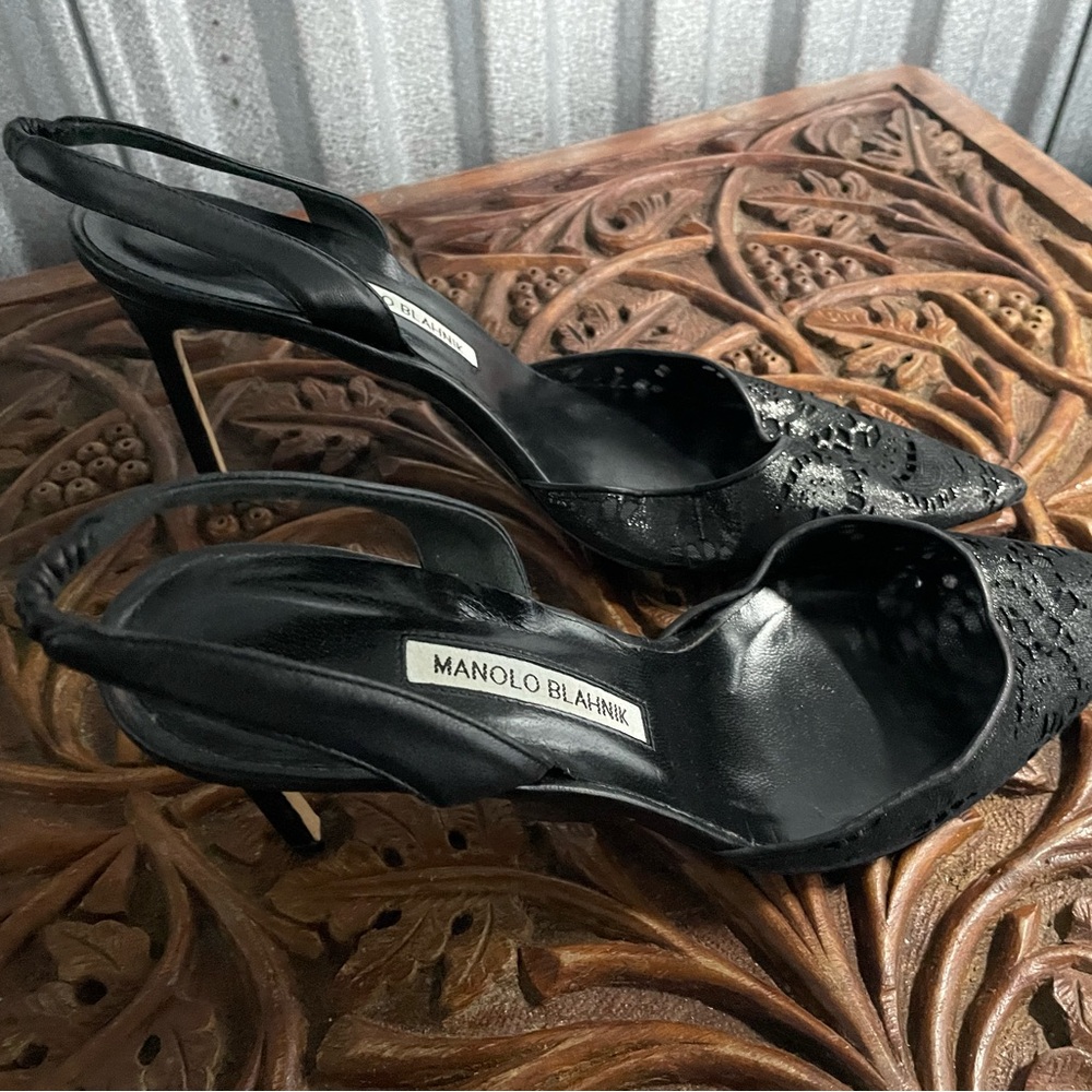 Manolo Blahnik Black Heels with Elegant Cutout Design